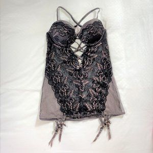 PushUp Chemise Black/Purple Soft Lace Lingerie 36B
